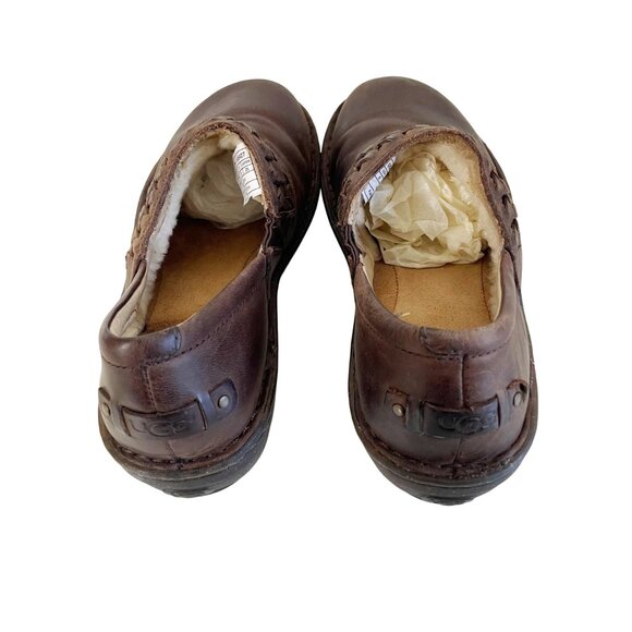UGG Australia Anila Brown Leather Shearling Sheepskin Lined Slip On Shoes Sz 8 - Picture 3 of 10